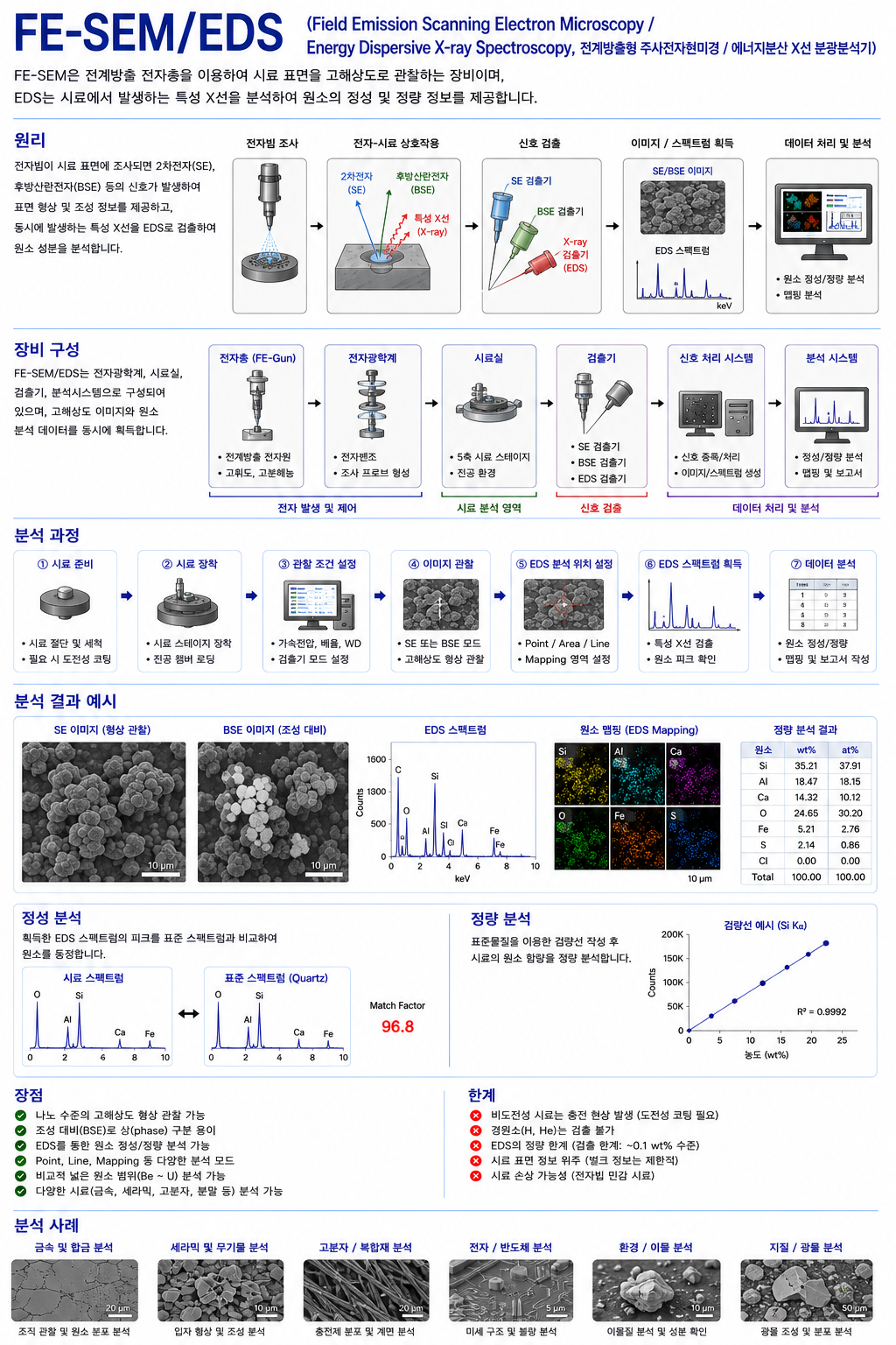 FE-SEM/EDS 분석 장비 및 측정 결과 이미지